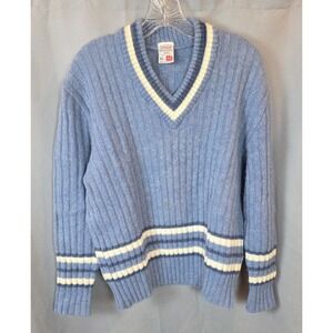 Vintage St Michael Sweater Mens Large White Shetland Wool V Neck Cricket 80s